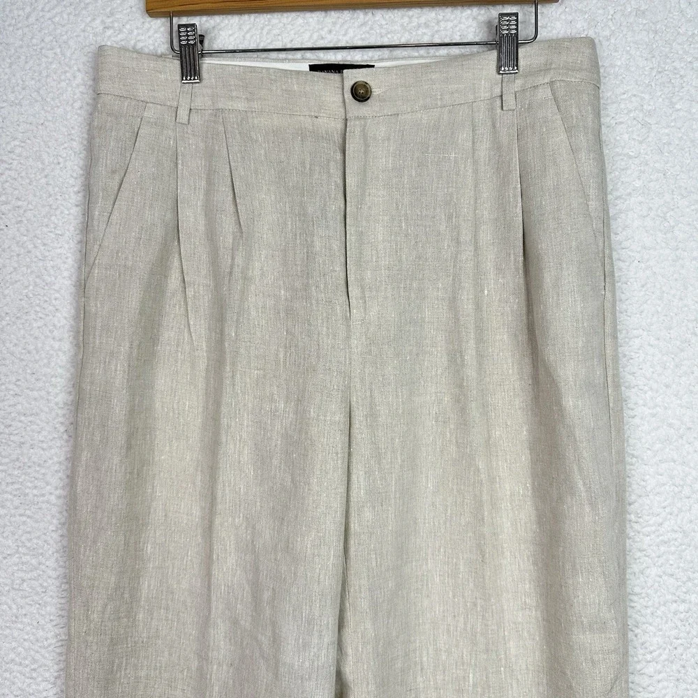 Banana Republic 100% Linen Pleated Wide Leg Pants Women's Natural Beige 12 Long